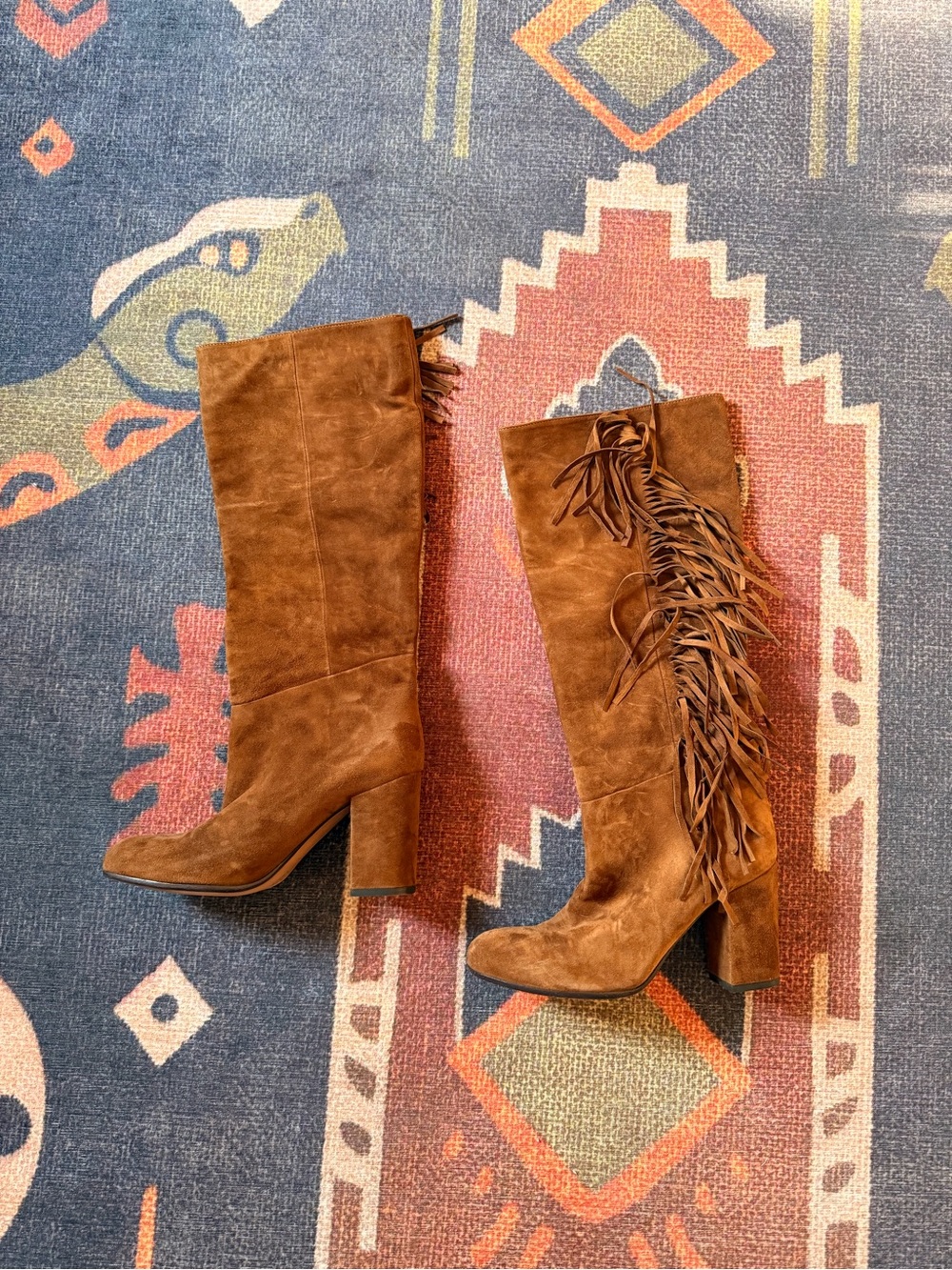 Via Roma Fringe Suede Knee-High Boots in Brown